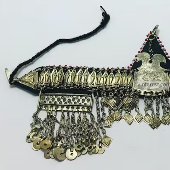 Vintage Turkmen Headpiece, Handmade Kuchi Turkmen Mathpatti, Turkmen Headpiece